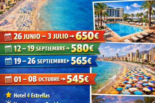 🏖️ BENIDORM 2026 26 DE JUNIO A 3 DE JULIO EN PENSION COMPLETA + BUS 650€☀️