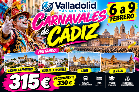 🎭 6 a 9 FEBRERO-🎭-CARNAVALES CÁDIZ🎭--2027 🎭315€